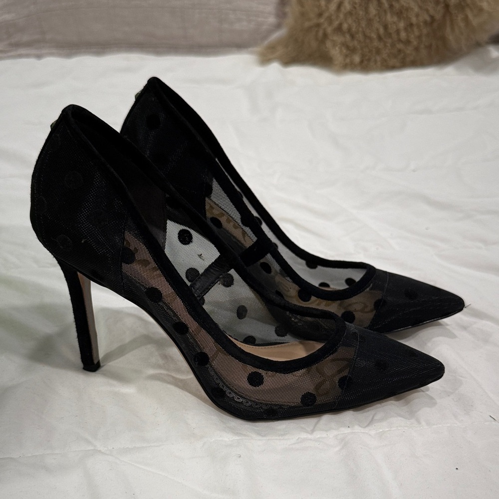 Sam Edelman Hazel Black Polka Dot Mesh Heels